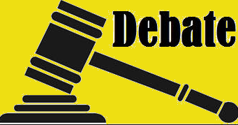 A gavel with the word Debate